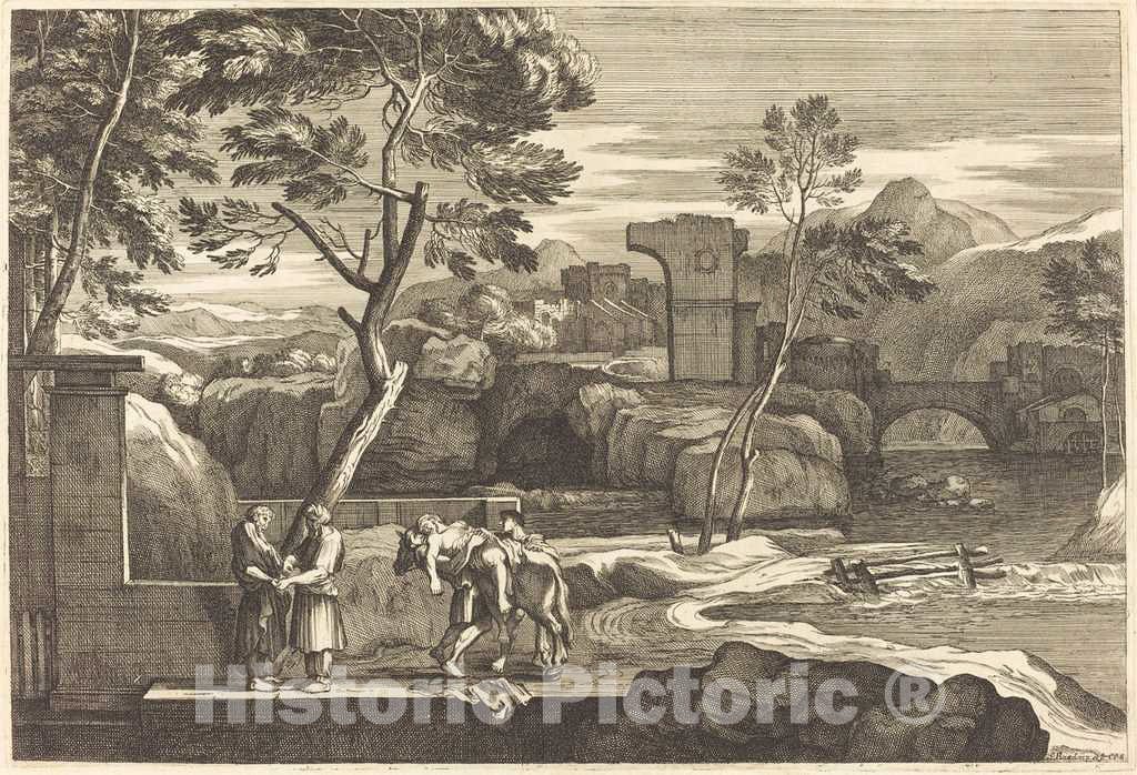 Art Print : SÃ©bastien Bourdon, The Samaritan Takes The Man to an Inn - Vintage Wall Art