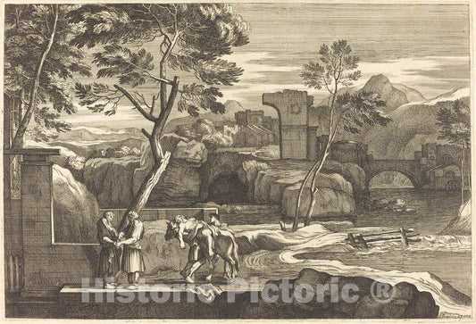 Art Print : SÃ©bastien Bourdon, The Samaritan Takes The Man to an Inn - Vintage Wall Art