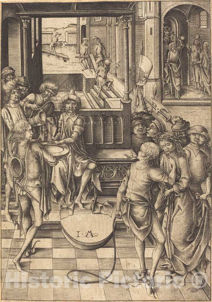 Art Print : Israhel Van Meckenem, Christ Before Pilate, c. 1480 - Vintage Wall Art