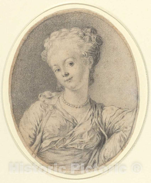 Art Print : Gabriel Jacques de Saint-Aubin, Lady's Head - Vintage Wall Art
