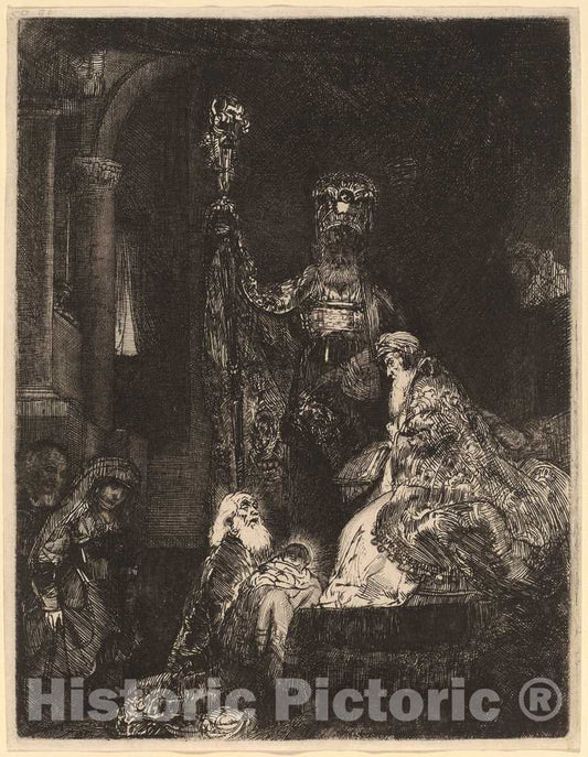 Art Print : Rembrandt, The Presentation in The Temple in The Dark Manner, c. 1654 - Vintage Wall Art