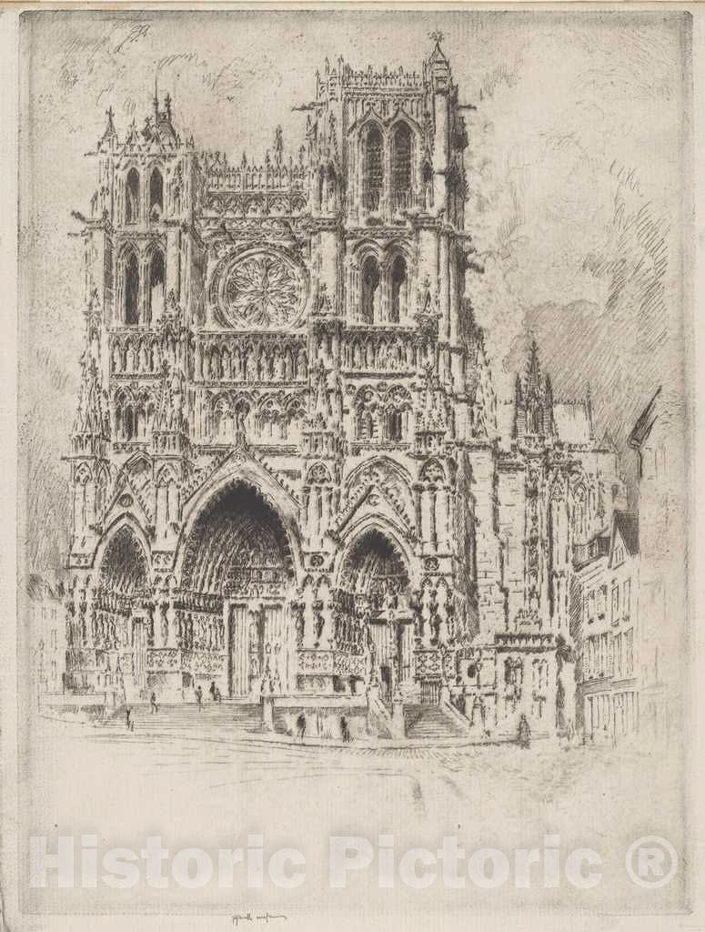 Art Print : Joseph Pennell, The West Front, Amiens, 1907 - Vintage Wall Art