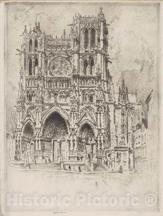 Art Print : Joseph Pennell, The West Front, Amiens, 1907 - Vintage Wall Art