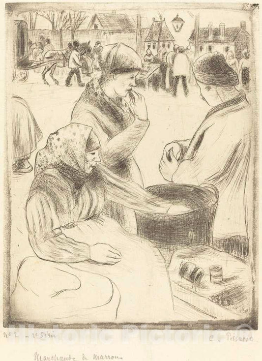 Art Print : Camille Pissarro, Chestnut Vendors (Marchands de marrons), 1878 - Vintage Wall Art