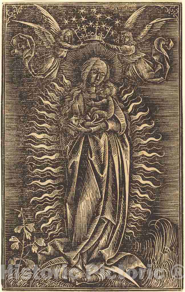 Art Print : The Virgin Crowned by Two Angels, c. 1500 - Vintage Wall Art