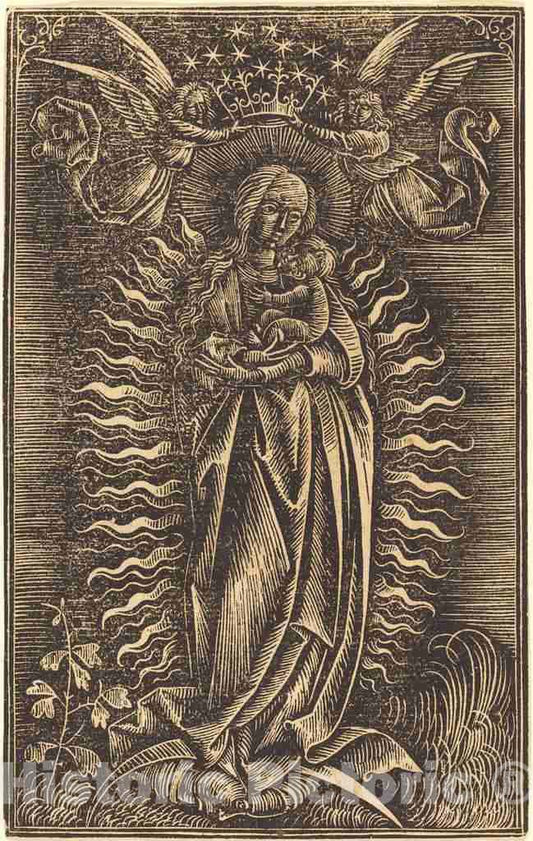 Art Print : The Virgin Crowned by Two Angels, c. 1500 - Vintage Wall Art
