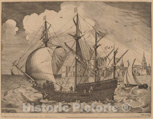 Art Print : Frans Huys After Bruegel The Elder, Armed Four-Master Putting Out to Sea, 1565 - Vintage Wall Art