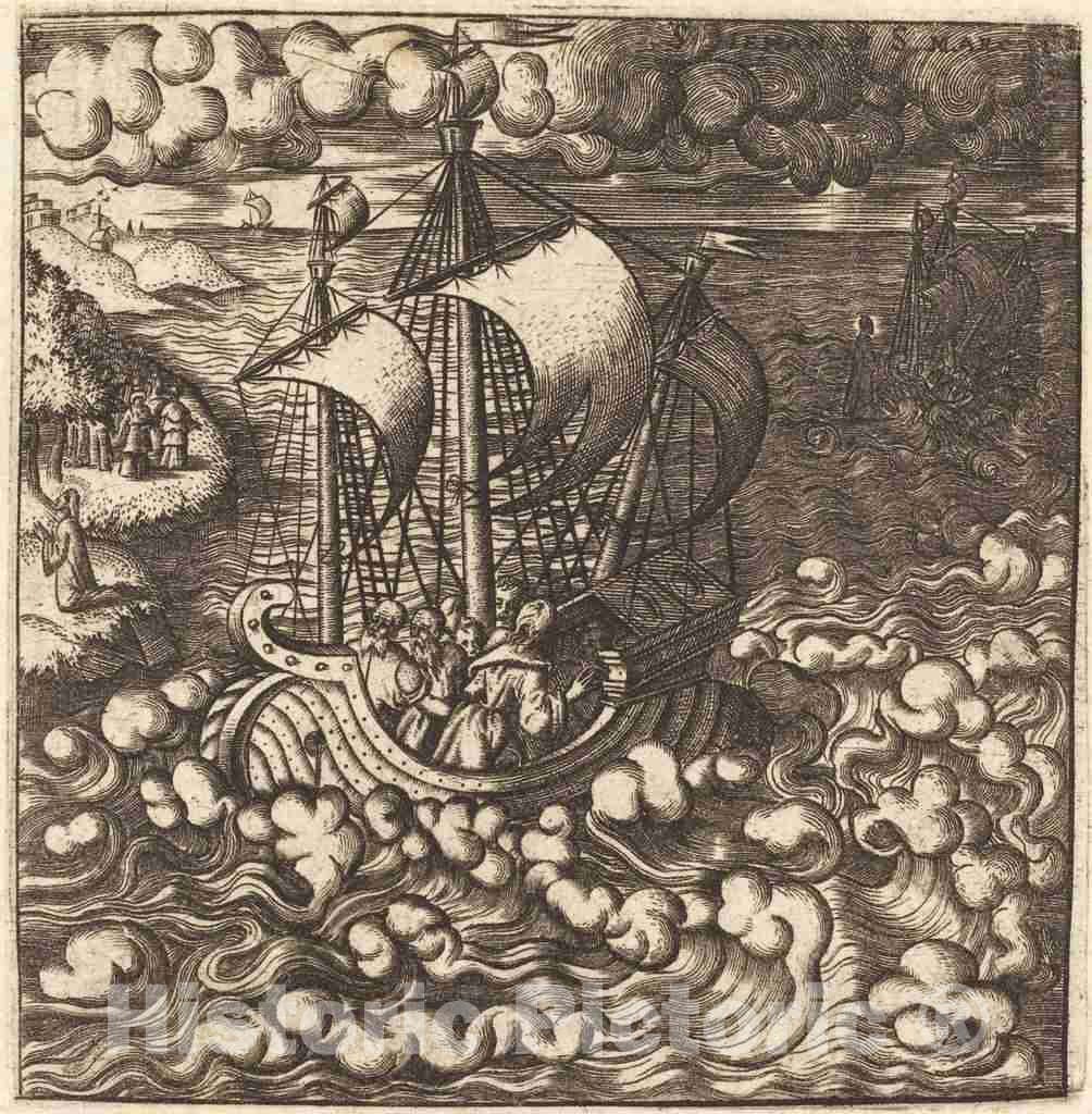 Art Print : LÃ©onard Gaultier, Christ Praying While His Disciples are in a Boat on a Windy Sea, c.1578 - Vintage Wall Art