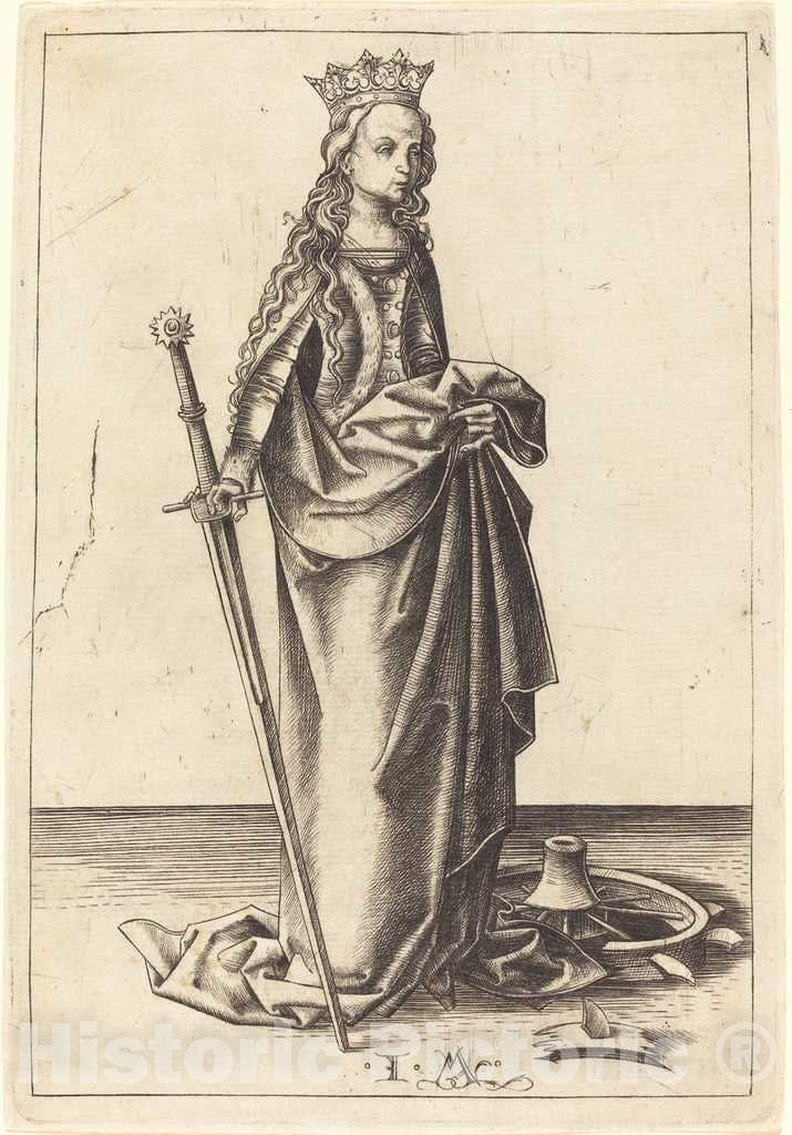 Art Print : Israhel Van Meckenem, Saint Catherine, c.1485 - Vintage Wall Art