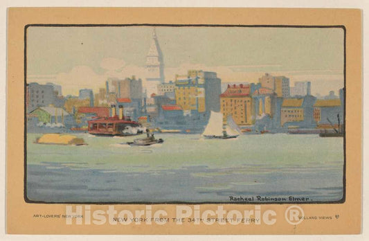 Art Print : Rachael Robinson Elmer, New York from The 34th Street Ferry, 1914 - Vintage Wall Art