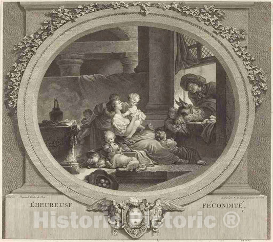 Art Print : Nicolas Delaunay After Fragonard, L'heureuse fÃ©conditÃ©, 1777 - Vintage Wall Art