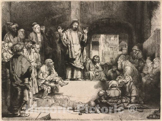 Art Print : Rembrandt, Christ Preaching (La Petite Tombe), c. 1652 - Vintage Wall Art