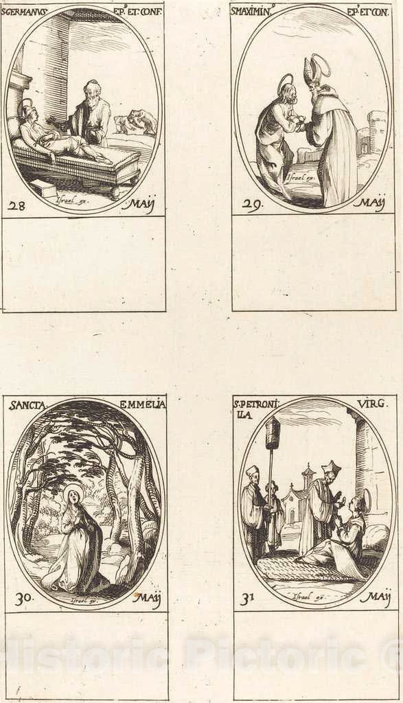 Art Print : Jacques Callot, St. Germanus of Paris; St. Maximinus; St. Emmelia; St. Petronilla - Vintage Wall Art