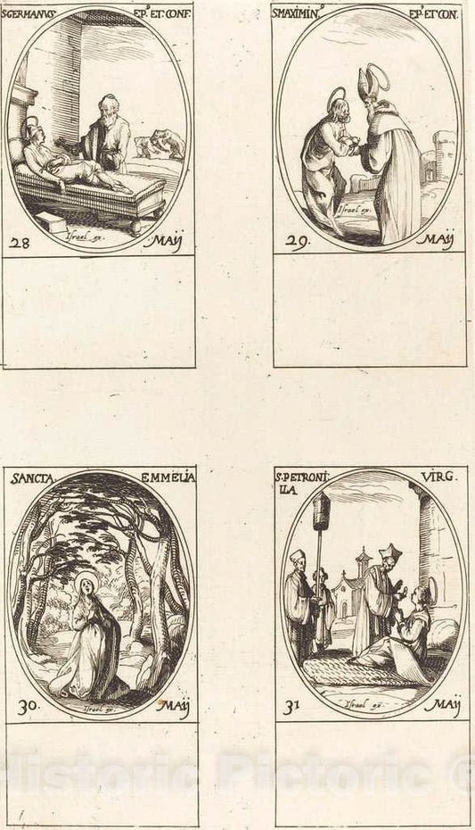 Art Print : Jacques Callot, St. Germanus of Paris; St. Maximinus; St. Emmelia; St. Petronilla - Vintage Wall Art