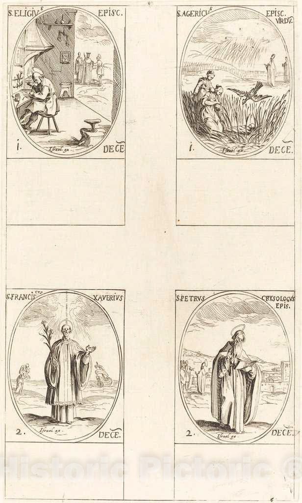 Art Print : Jacques Callot, St. Eligius; St. Agericus; St. Francis Xavier; St. Peter Chrysologus - Vintage Wall Art
