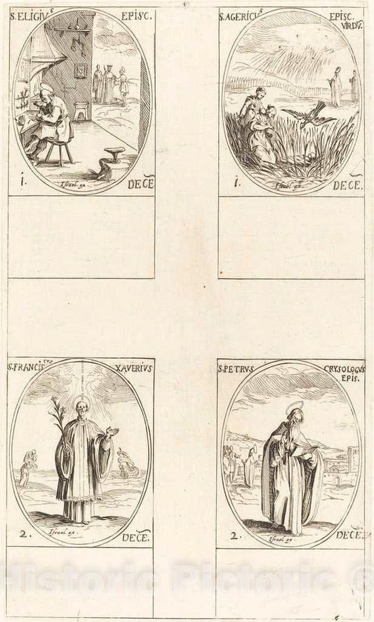 Art Print : Jacques Callot, St. Eligius; St. Agericus; St. Francis Xavier; St. Peter Chrysologus - Vintage Wall Art