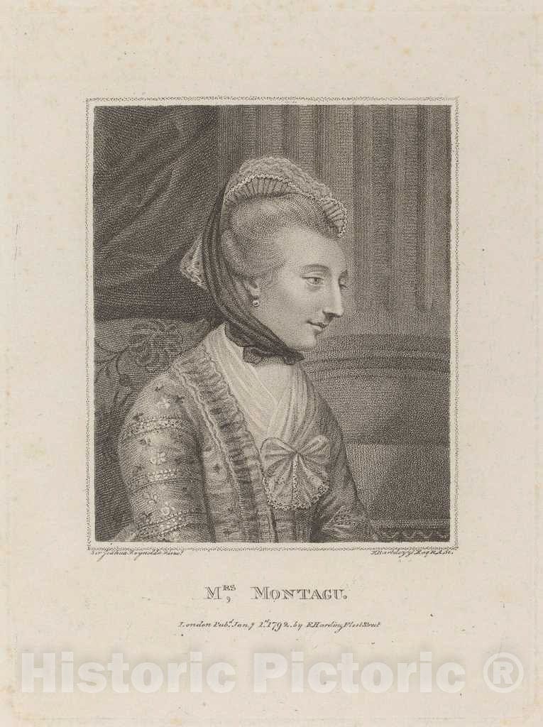 Art Print : Bartolozzi After Reynolds, Mrs. Montague, 1792 - Vintage Wall Art