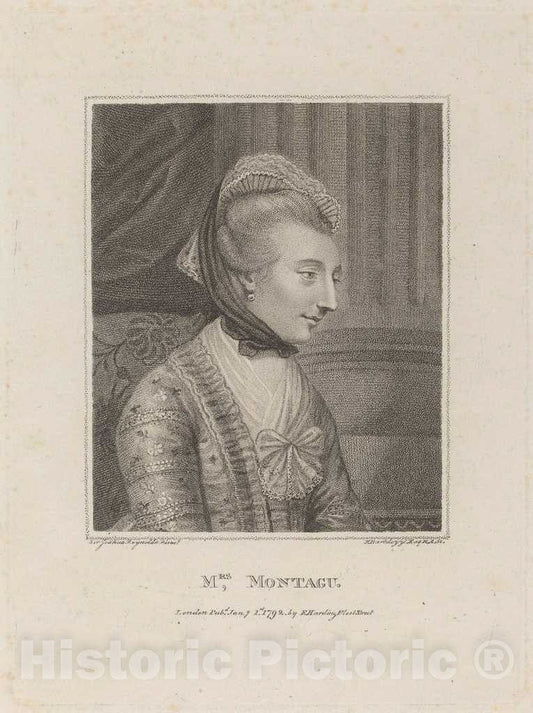 Art Print : Bartolozzi After Reynolds, Mrs. Montague, 1792 - Vintage Wall Art