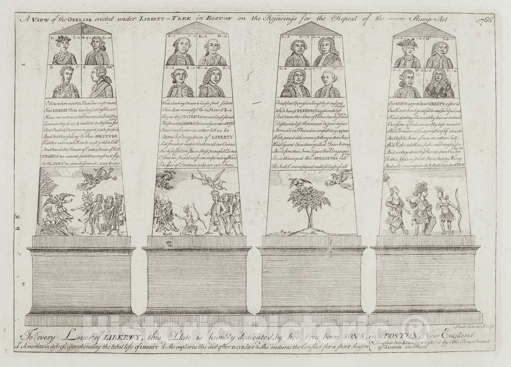Art Print : Paul Revere, The Obelisk Under The Liberty Tree, Boston, 1776 - Vintage Wall Art