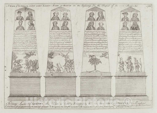 Art Print : Paul Revere, The Obelisk Under The Liberty Tree, Boston, 1776 - Vintage Wall Art