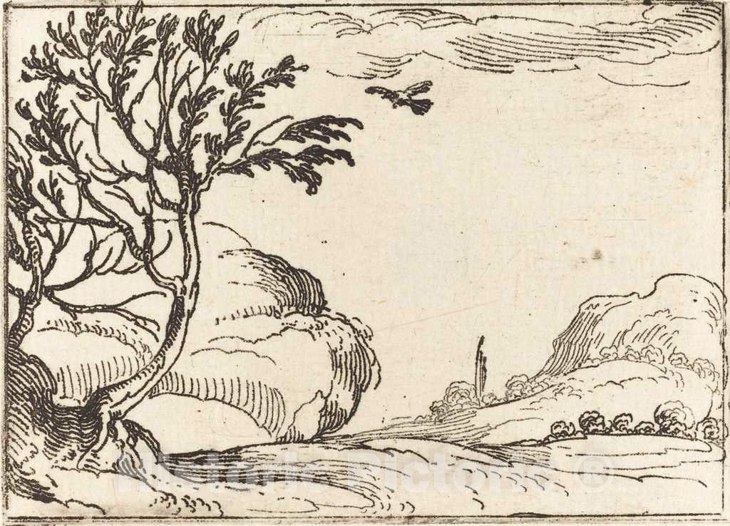 Art Print : Jacques Callot, Turtle Dove Flying in The Desert - Vintage Wall Art