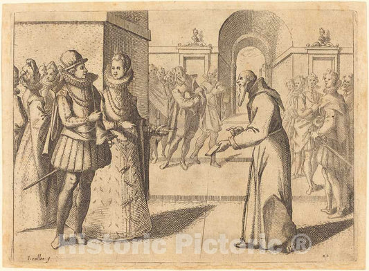 Art Print : Jacques Callot, A Capucin Bringing Thanks of The King of Bavaria, 1612 - Vintage Wall Art