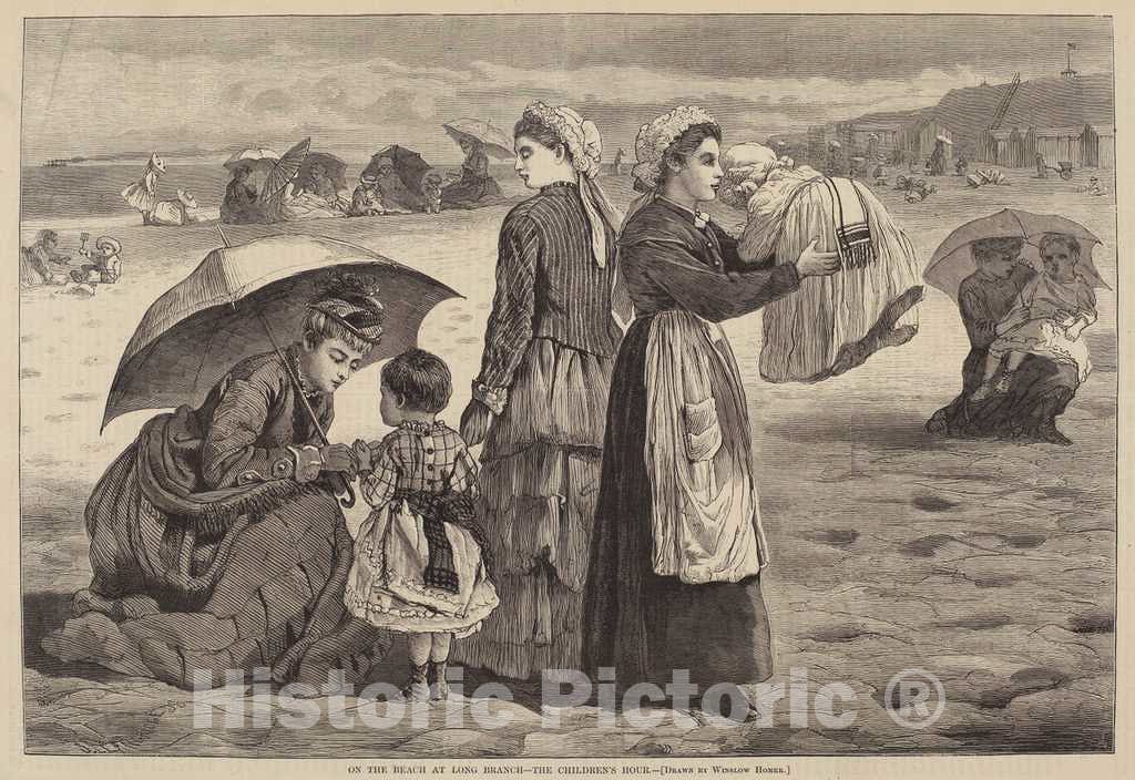 Art Print : L. Langridge After Homer, On The Beach at Long Branch - The Children's Hour, 1874 - Vintage Wall Art
