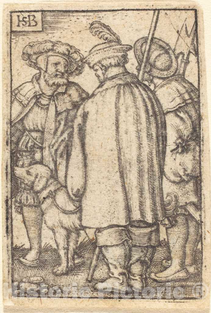 Art Print : Sebald Beham, Three Soldiers and a Dog - Vintage Wall Art
