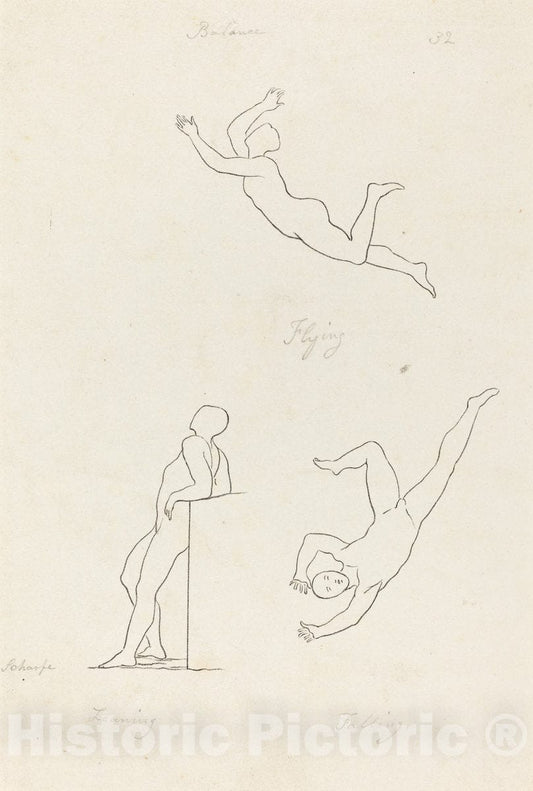 Art Print : Scharf After Flaxman, Leaning, Flying and Falling, 1829 - Vintage Wall Art