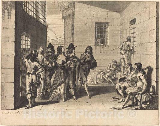 Art Print : Abraham Bosse, Gentry Visiting a Prison - Vintage Wall Art