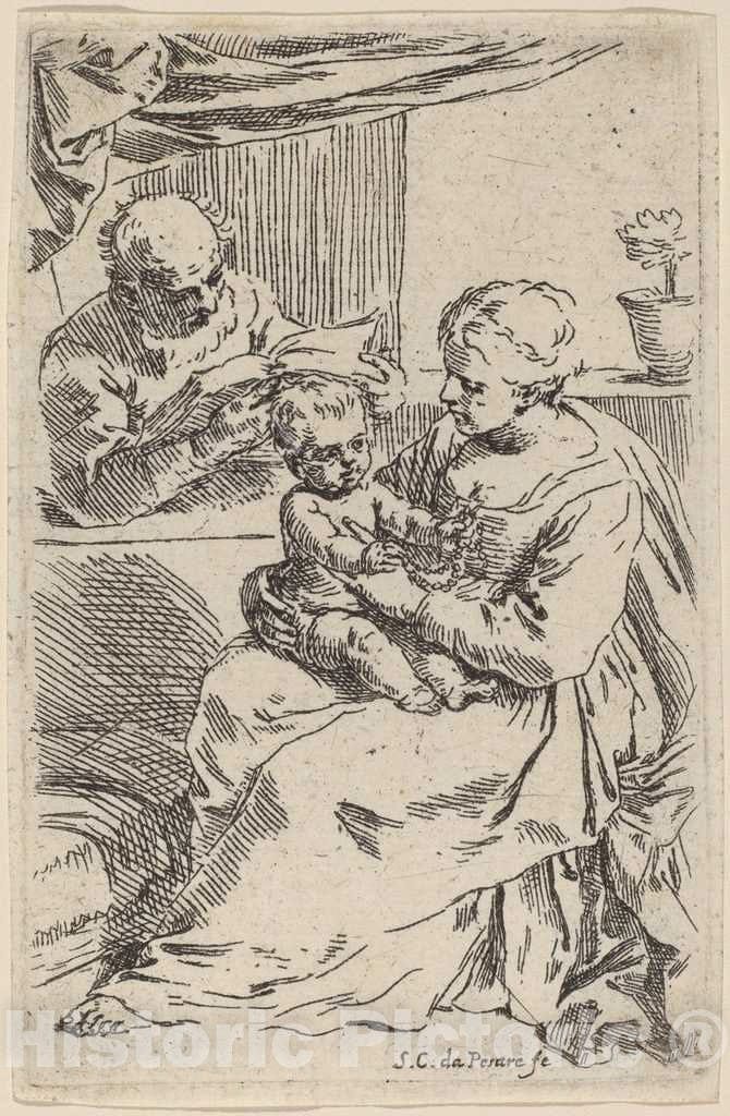 Art Print : Simone Cantarini, The Holy Family - Vintage Wall Art