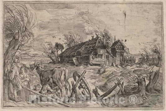 Art Print : Landscape with a Farmhouse - Vintage Wall Art