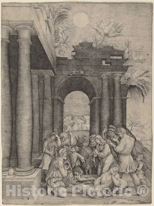 Art Print : Domenico Beccafumi, The Adoration of The Shepherds - Vintage Wall Art