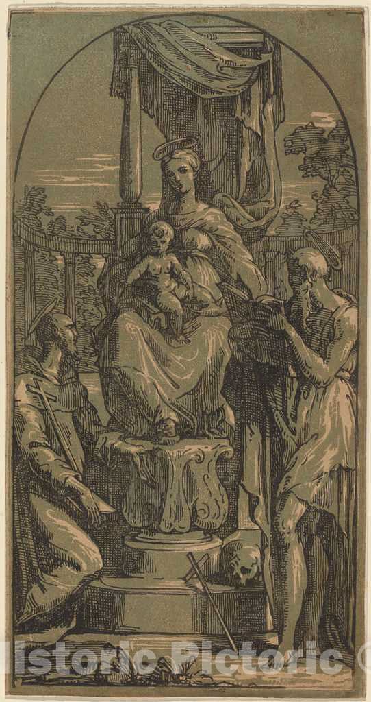 Art Print : Zanetti After Parmigianino, Madonna and Child Enthroned, Saint Jerome and Saint Francis - Vintage Wall Art