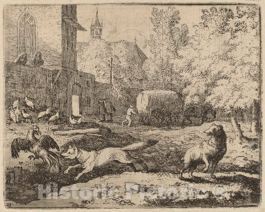 Art Print : Allart Van Everdingen, Reynard Attempts to Pilfer a Rooster, c.1651 - Vintage Wall Art