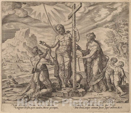 Art Print : Galle After Van Heemskerck, The Diligent Worker United with Christ After Death, 1572 - Vintage Wall Art