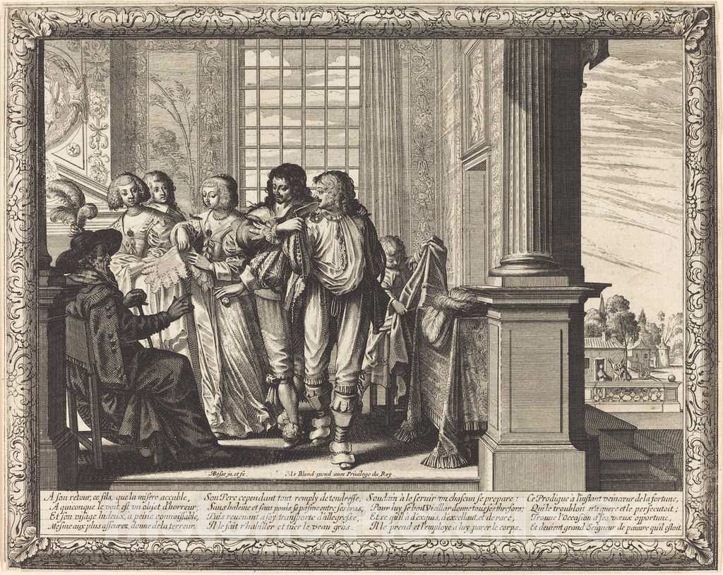 Art Print : Abraham Bosse, The Prodigal Son's Father Orders The Best Robe and The Slaughter of The Fatted Calf - Vintage Wall Art
