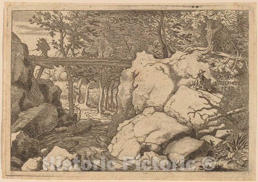 Art Print : Allart Van Everdingen, Goat on a Small Bridge, c.1651 - Vintage Wall Art