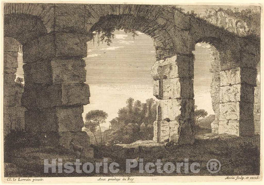 Art Print : Morin After Lorrain, Ruins of an Aquaduct - Vintage Wall Art