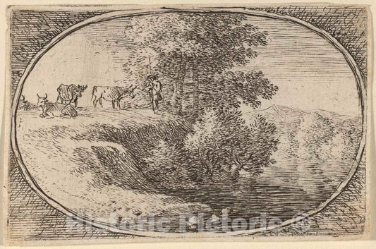 Art Print : Herman Van Swanevelt, Herd of Cows on Bluff to Left of Water - Vintage Wall Art