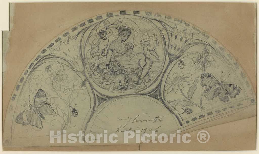 Art Print : Lovis Corinth, Fan Design [Recto], 1906 - Vintage Wall Art