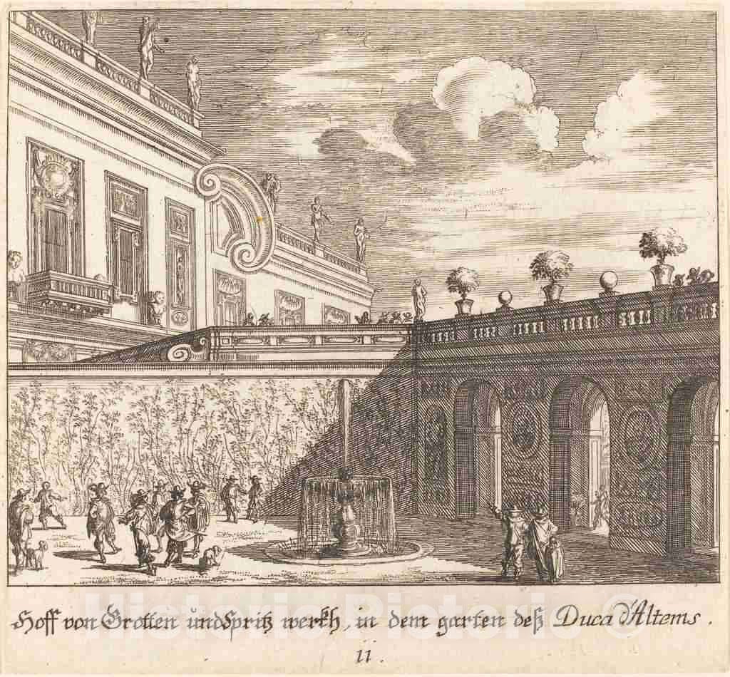 Art Print : KÃ¼sel After Johann Wilhelm Baur, Garden, Duke d'Altems, 1681 - Vintage Wall Art