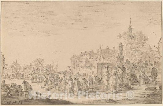 Art Print : Amstel After Jan Van Goyen, Fish Market, 1767 - Vintage Wall Art