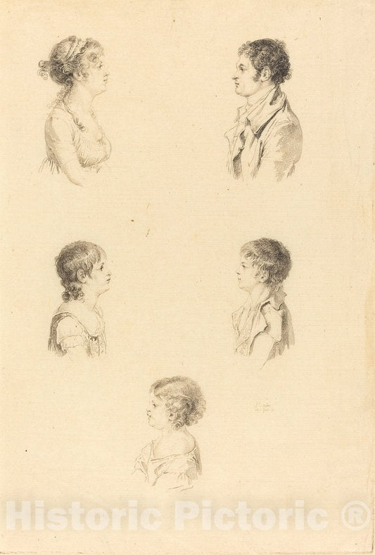 Art Print : Augustin de Saint-Aubin, Five Busts - Vintage Wall Art