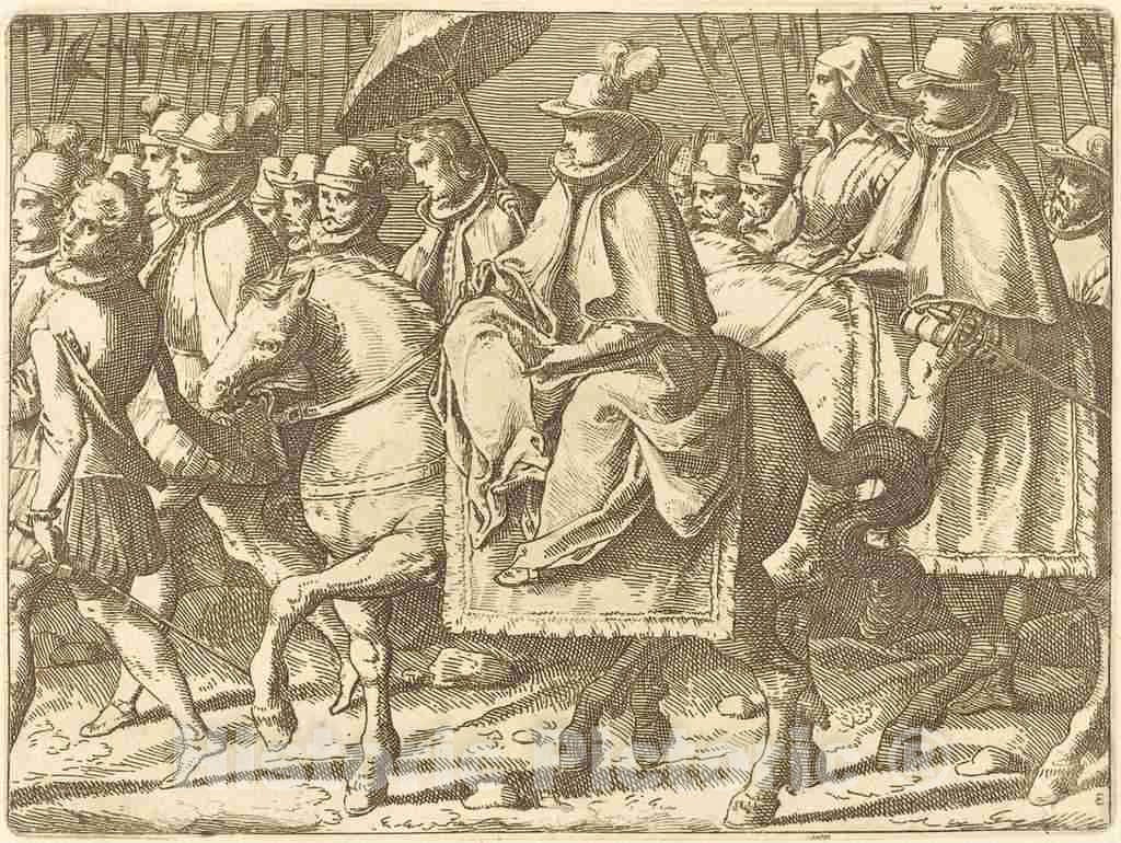 Art Print : Raffaello Schiaminossi, Margaret of Austria on Horseback, 1612 - Vintage Wall Art