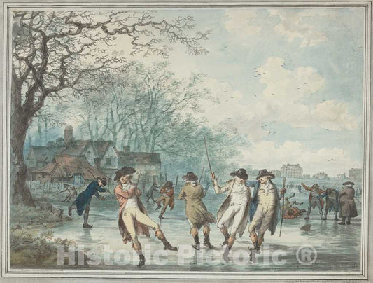 Art Print : Julius Caesar Ibbetson, Skaters on The Serpentine in Hyde Park, 1786 - Vintage Wall Art