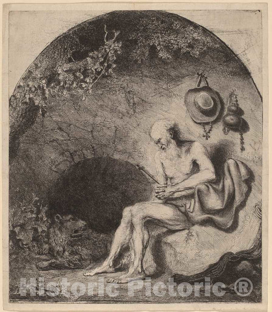 Art Print : Ferdinand BOL, Saint Jerome in The Cave, 1644 - Vintage Wall Art