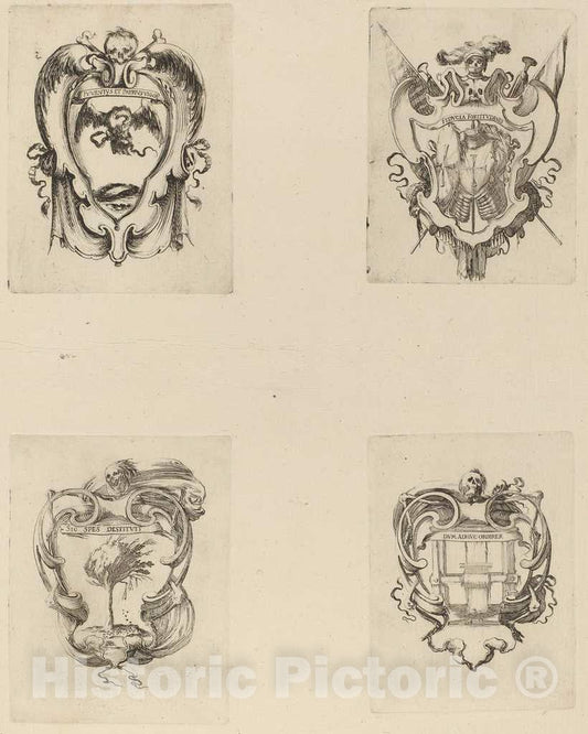 Art Print : Stefano Della Bella, Four Emblems for The Funeral of Prince Francesco de Medici - Vintage Wall Art