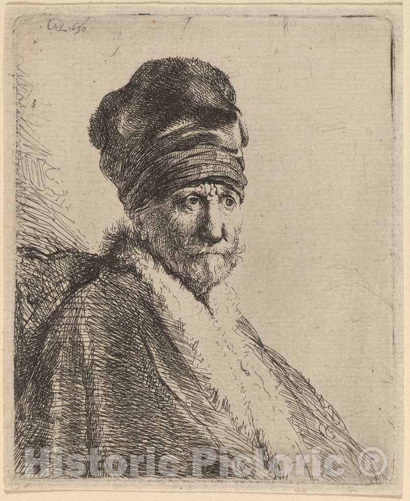 Art Print : Rembrandt, Bust of a Man Wearing a High Cap, Three-Quarters Right (The Artist's Father?), 1630 - Vintage Wall Art