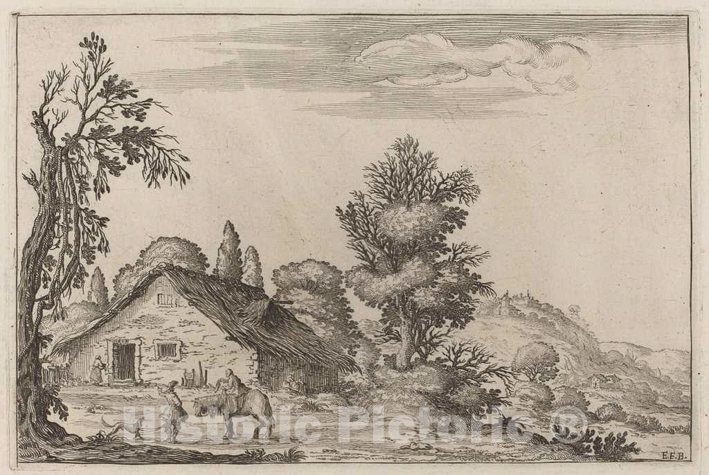 Art Print : Ercole Bazicaluva, Landscape with a Traveler Before a Cottage, 1638 - Vintage Wall Art